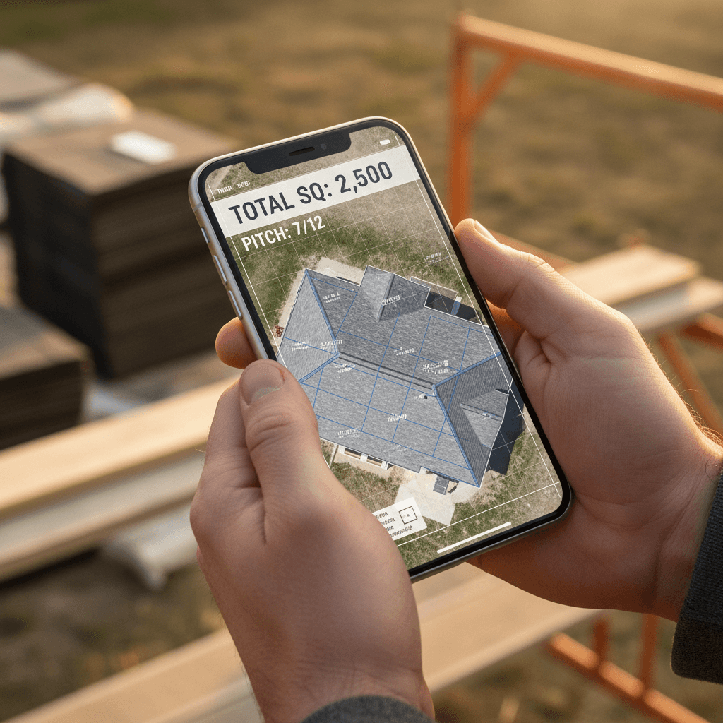 Aerial roof measurement on mobile device